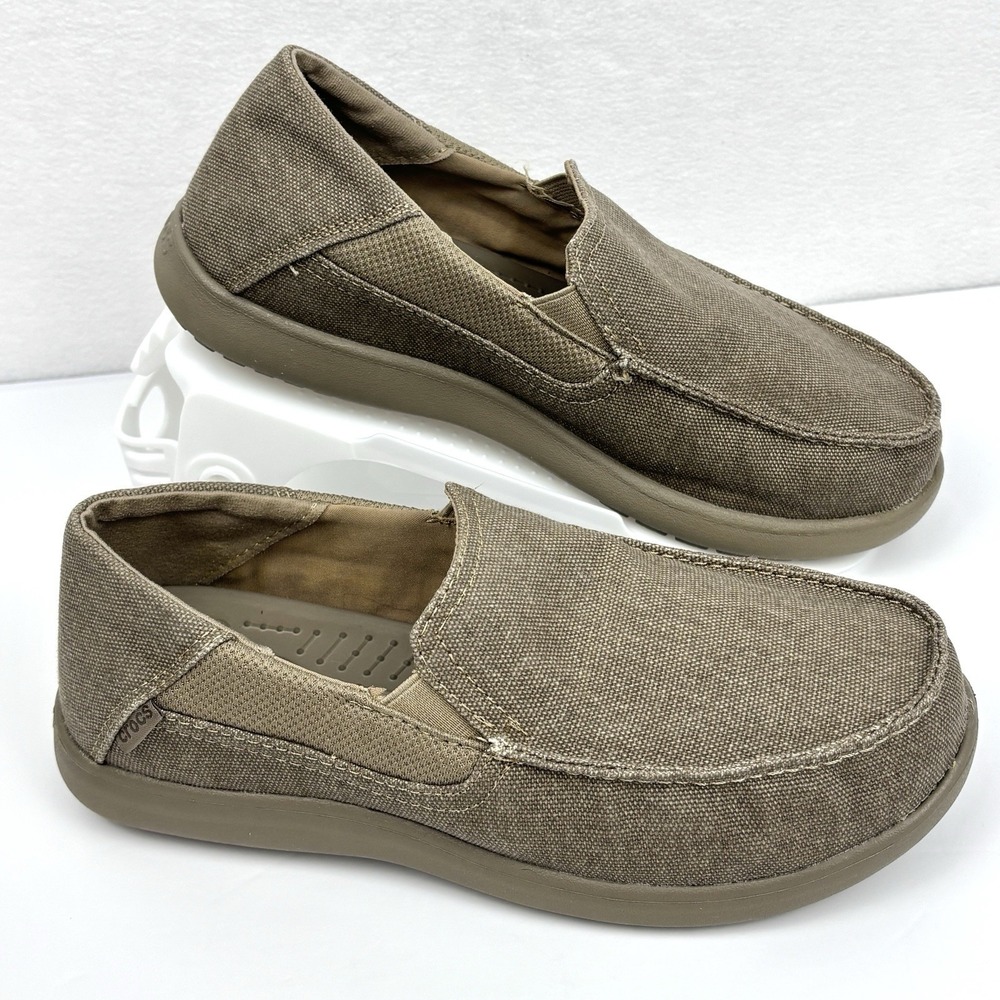 Crocs Santa Cruz II Loafers Youth J6 Khaki Tan Canvas Slip On Shoes 204025